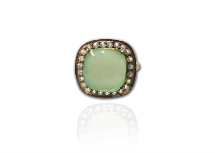 Gold Plated Fashion Ring CZ Studded With Aqua Gemstone